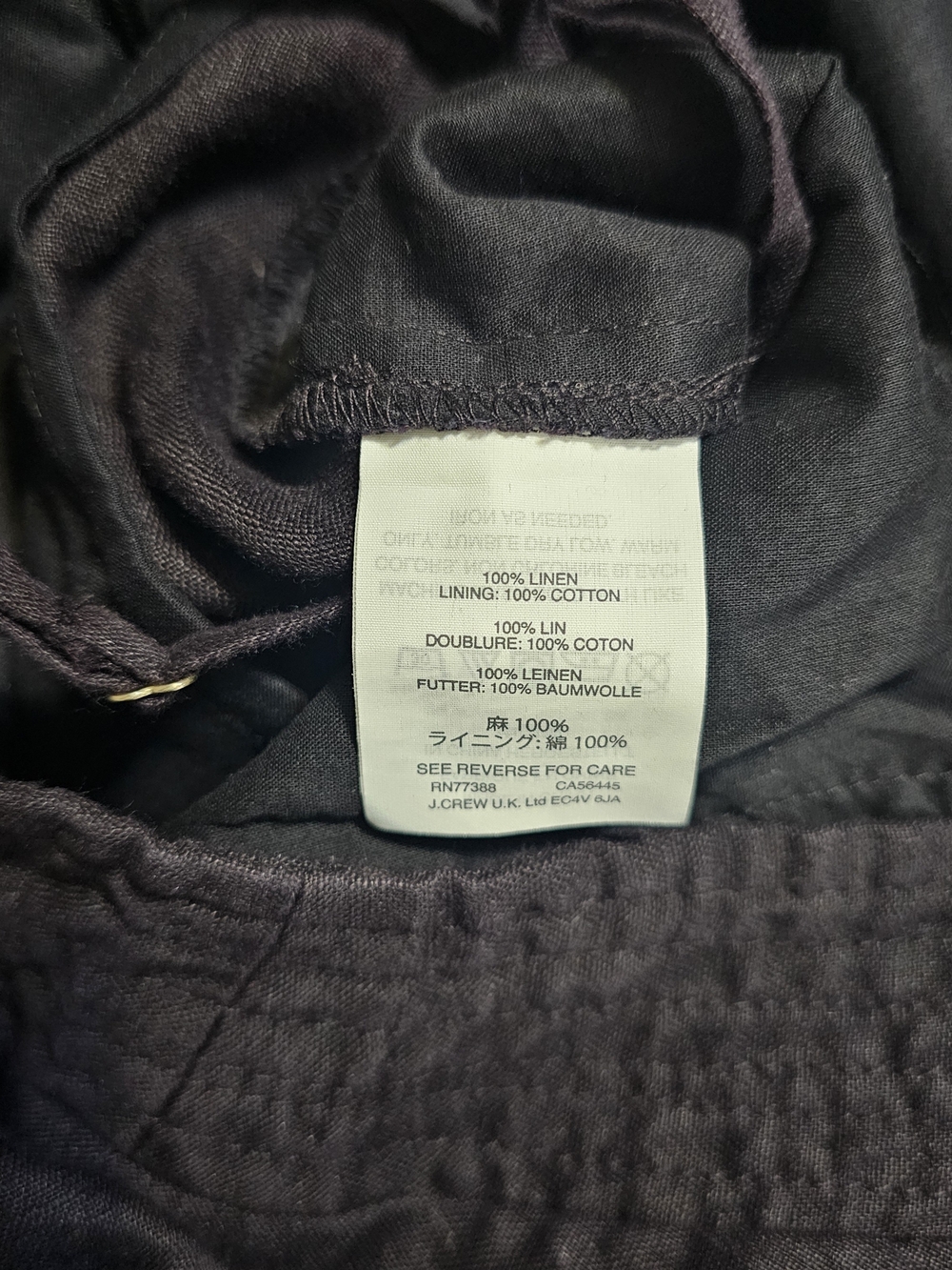 J.Crew 100% Linen Wide Leg Jumpsuit Black Tie Waist Cropped Size 00 Petite - Picture 5 of 12